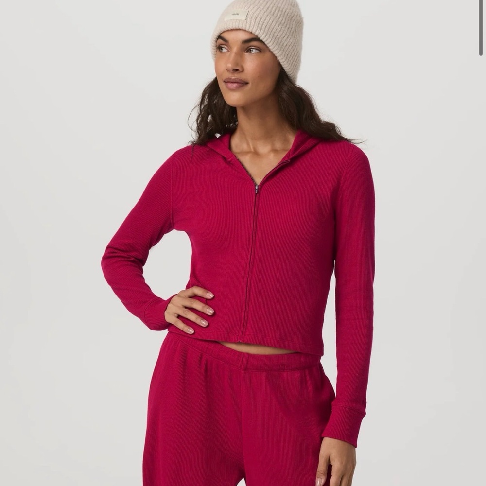 **NWT Vuori Waffle Full Zip Hoodie- in Strawberry